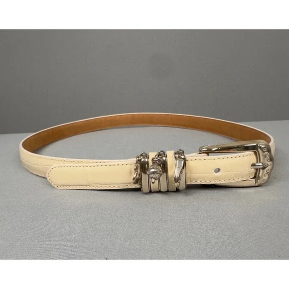 Brighton Belt Womens Golf Charm Cream Croc Embossed Leather Silver Buckle 32 - Picture 2 of 5
